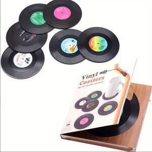 Retro Mini Vinyl Record Coaster Set of Six Trendy Preppy Music Album New